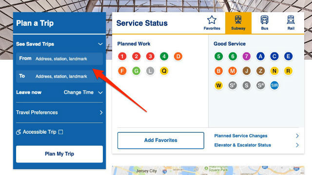 Fonctionnalité Plan Your Trip Metro New York